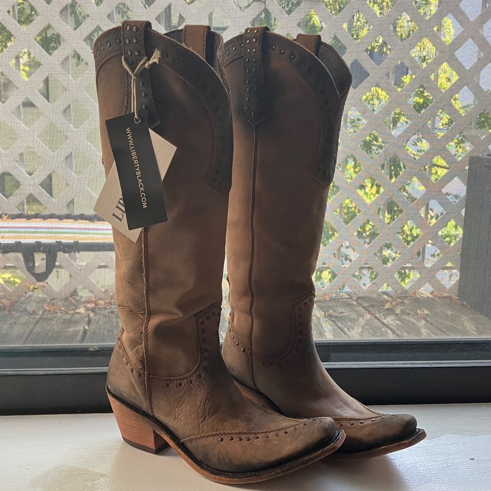 LIBERTY Black Tan Leather Heeled Boots